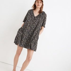 Floral Ruffle Button-Front Trapeze Dress